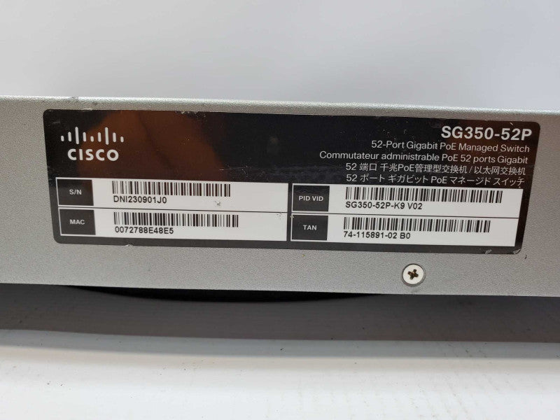 Cisco SG350-52P 52 Port Rack Mountable Gigabit Ethernet Switch (