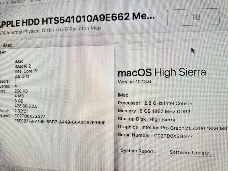 iMac 21.5\\" - L.2015 A1418, i5-5575R 2.8GHz/8GB, Intel Iris Pro 6200, 1TB HDD ~
