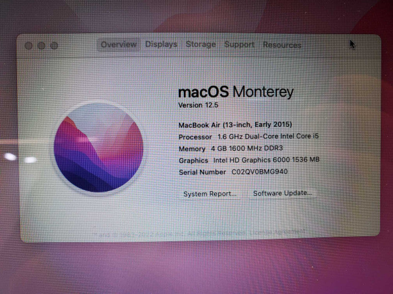Apple MacBook Air 13\\" Early 2015 Core i5-5250U @ 1.6 GHz 4GB DDR3 120GB SSD (