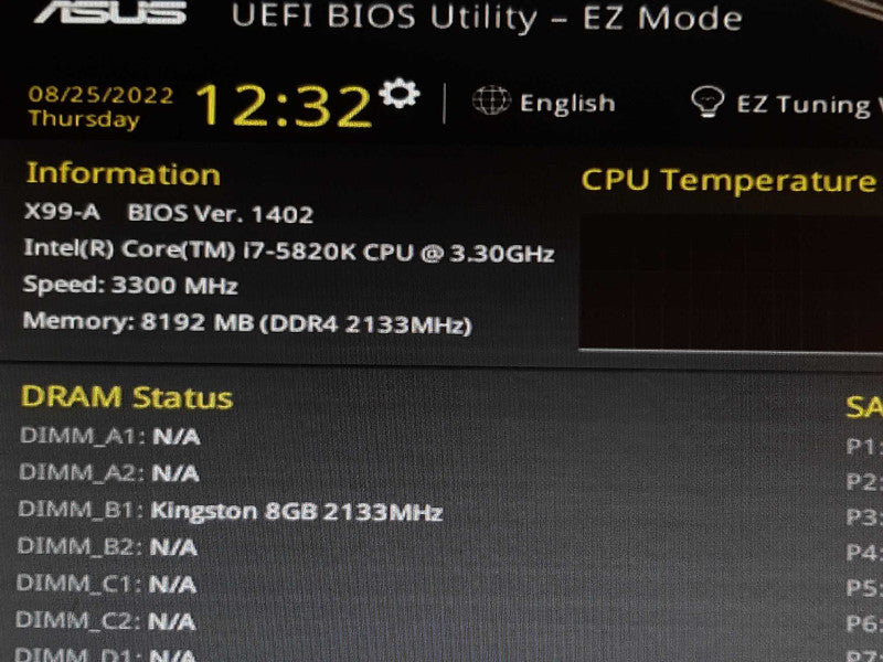 Custom PC ASUS X99-A i7-5820K @ 3.30GHz 8GB RAM -No HDD/Caddie +