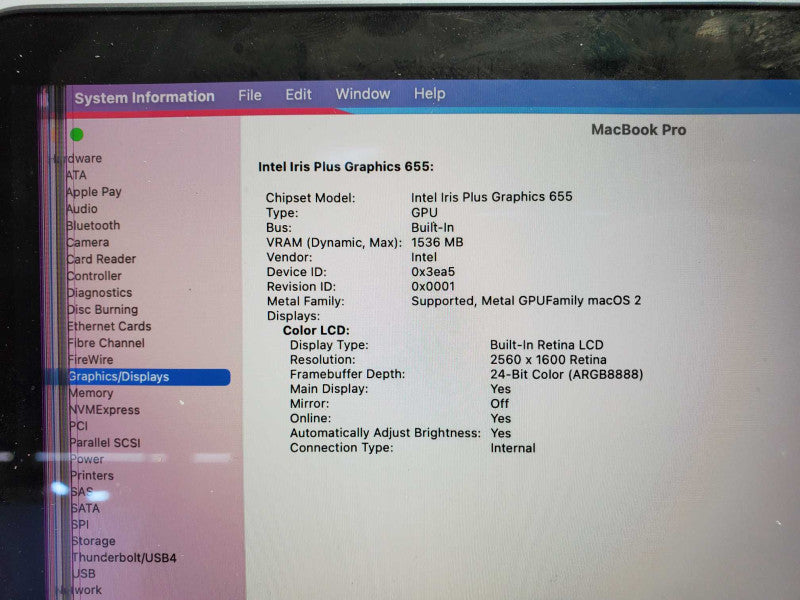 Apple MacBook Pro 1989 13.3â Core i5-8259U @ 2.3 GHz 8GB RAM 250GB SSD *AS IS* (