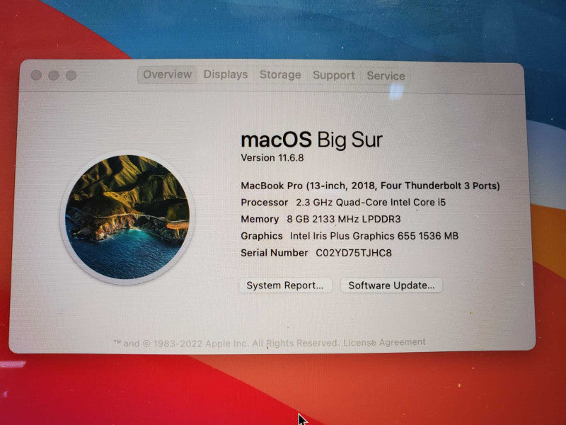 Apple MacBook Pro 1989 13.3â Core i5-8259U @ 2.3 GHz 8GB RAM 250GB SSD *AS IS* (