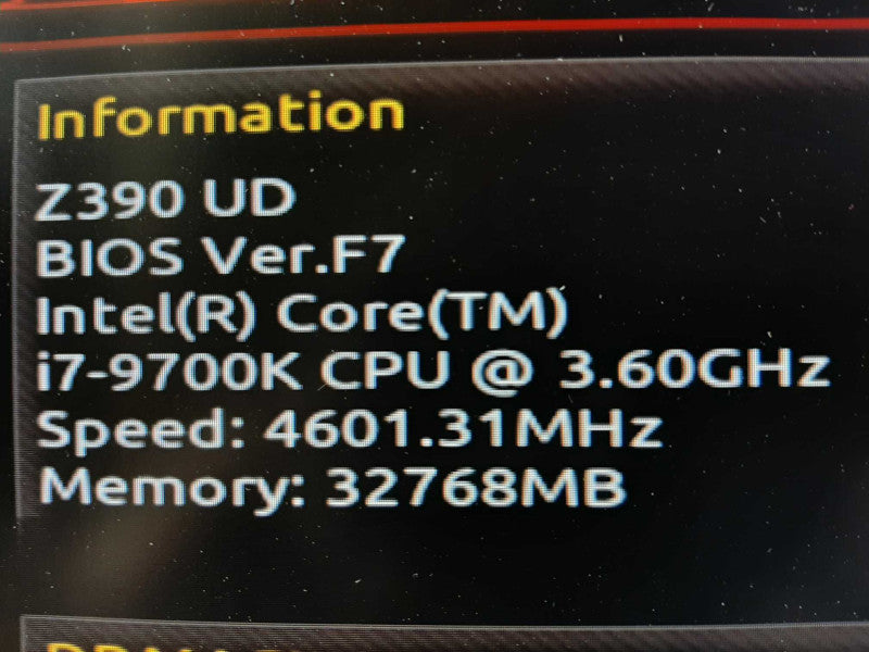 GIGABYTE Z390 UD LGA 1151, i7-9700K 3.6 GHz 8C/32GB DDR4, nVidia GT710, NO HDD ~