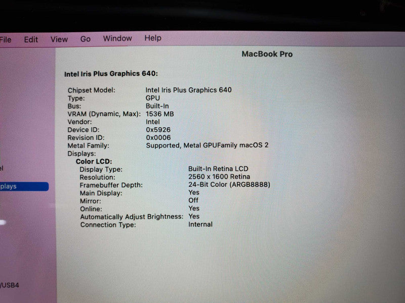 Apple Macbook Pro 2017 13\\" A1708 Core i5-7360U @ 2.3GHz 8GB 120GB SSD (