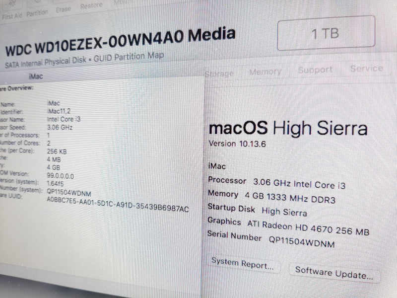iMac 21.5\\" - M.2010 A1311, i3-540 3.06GHZ/4GB, Radeon HD4670, 1TB HDD ~