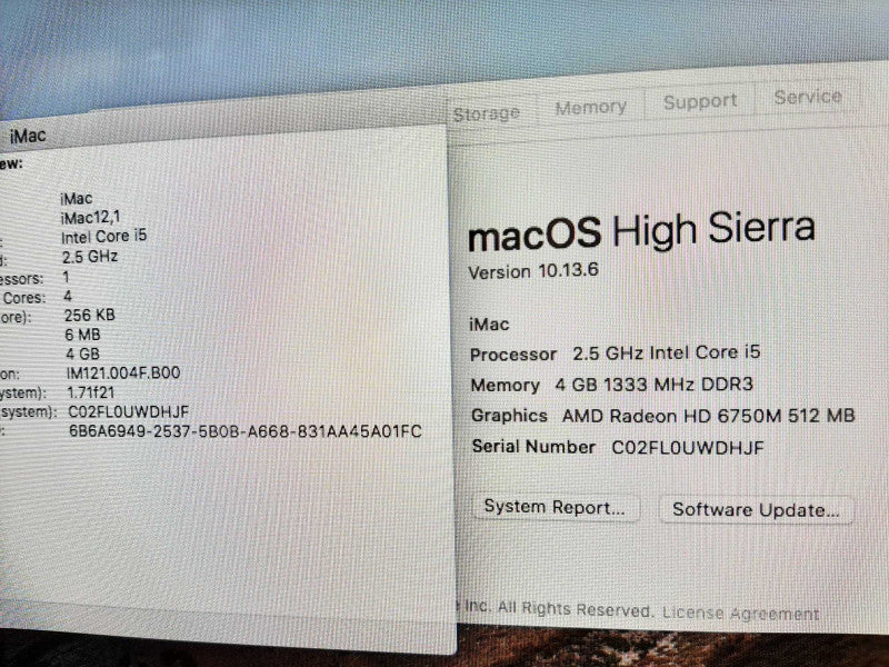 iMac 21.5\\" - M.2011 A1311, i5-2400S 2.5GHz/4GB, Radeon HD6750, NO HDD ~