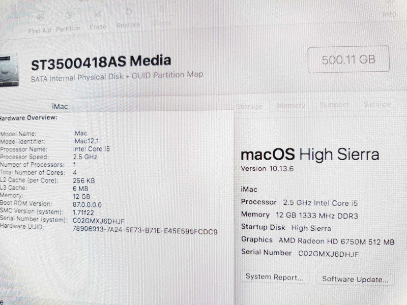 iMac 21.5\\" - Mid 2011 A1311, i5-2400S 2.5GHz QC/12GB, Radeon HD 6750, 500GB ~