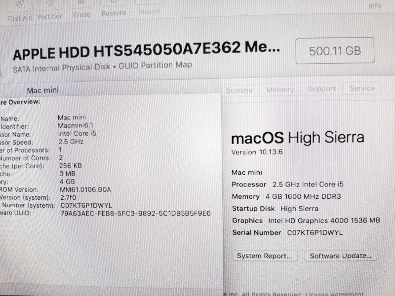 Mac mini - Late 2012 A1347, i5-3210M 2.5GHz/4GB, Intel HD4000, 500GB HDD ~