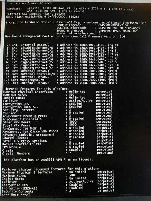 Cisco ASA5555-K9 ASA 5555-X SW 8GE Data 1GE Mgmt AC 3DES/AES Dual AC PWR ~