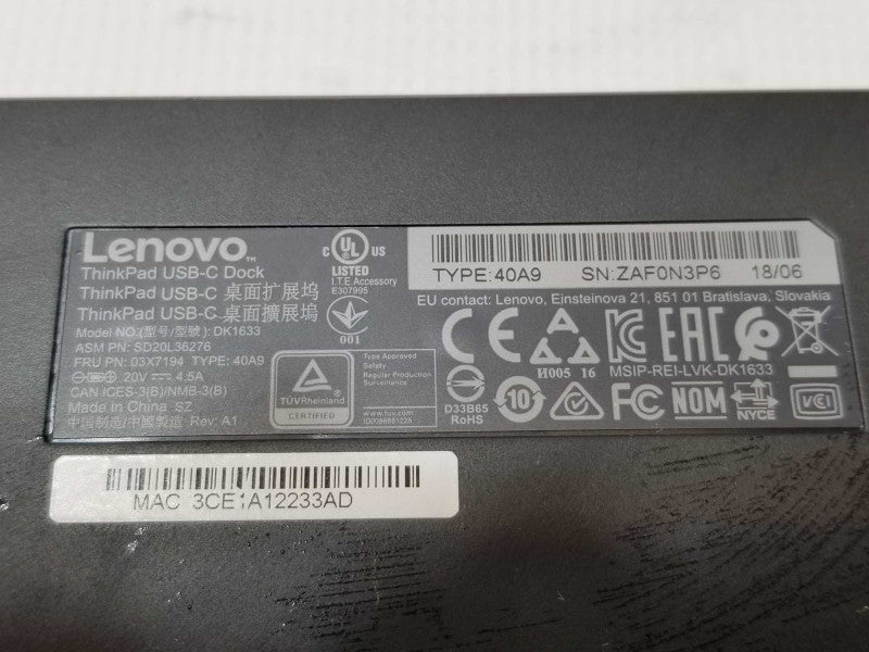 Lenovo ThinkPad USB-C Dock 40A9 DK1633 Docking stations _