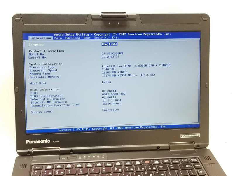 Panasonic Toughbook CF-54 Core i5-6300U 2.4GHz, 12GB No HDD,  _