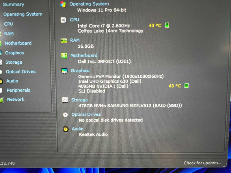 DELL Precision 5530 with i7-8850H CPU 16GB RAM & 512GB NVME SSD Storage  -