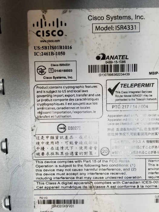 Cisco ISR4331/K9 ISR4331 Integrated Services Router , AS-IS, Read _