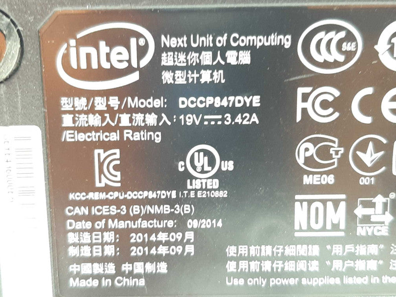 Intel NUC DCCP847DYE Mini PC Celeron 847 @ 1.1GHz 4GB RAM - No SSD +