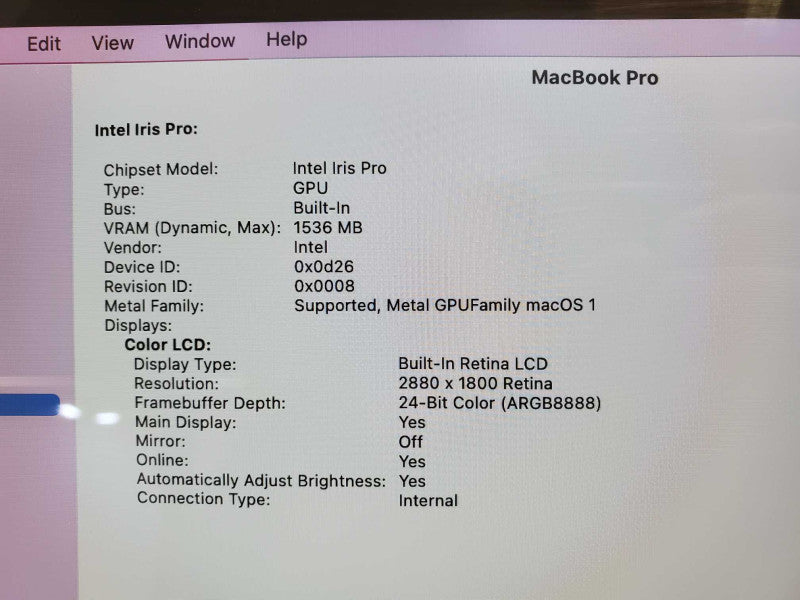Apple Macbook Pro 2015 15\\" A1398 Core i7-4770HQ @ 2.2GHz 16GB 250GB SSD (