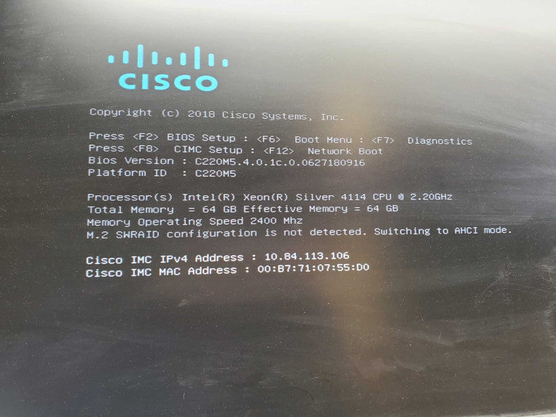Cisco UCS C220 M5 2x Xeon Silver 4114 @2.2GHz  64GB RAM MegaRAID 2xPSU )