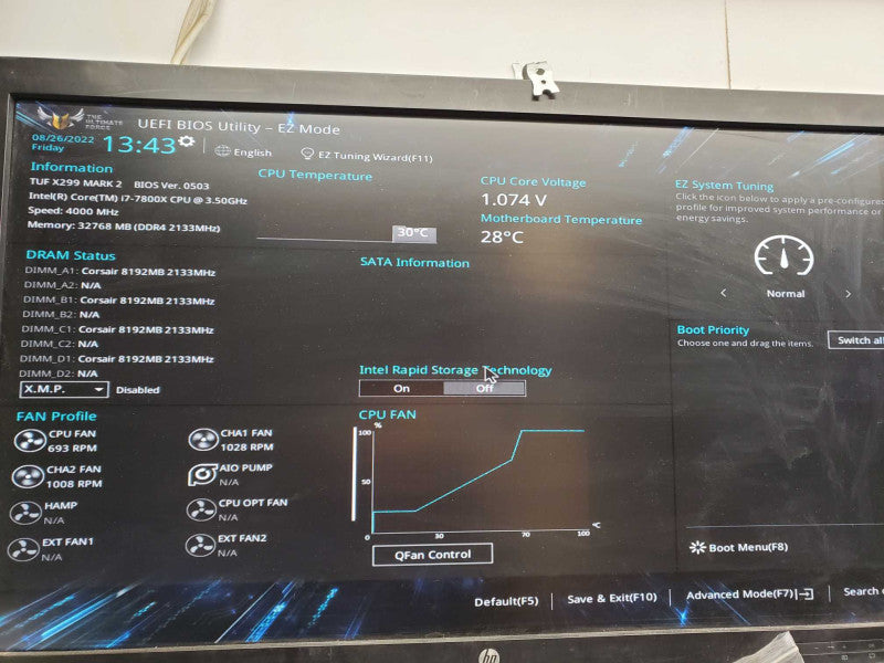 Custom PC TUF X299 MARK2 Core i7-7800X @3.5GHz 32GB DDR4 GeForce GT1030 )