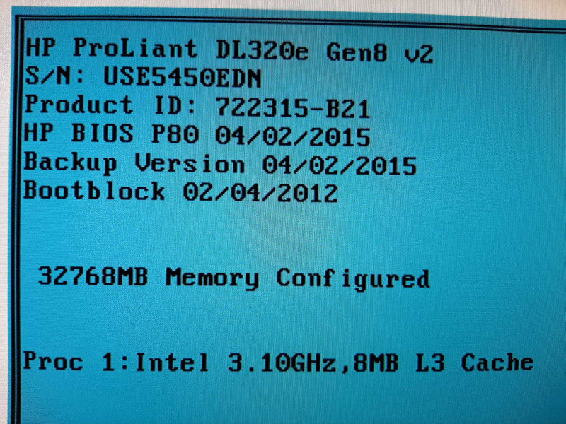 HP ProLiant DL320e G8 v2 Xeon E3-1220v3 3.1GHz QC/32GB, P222 Array, No HDDs ~