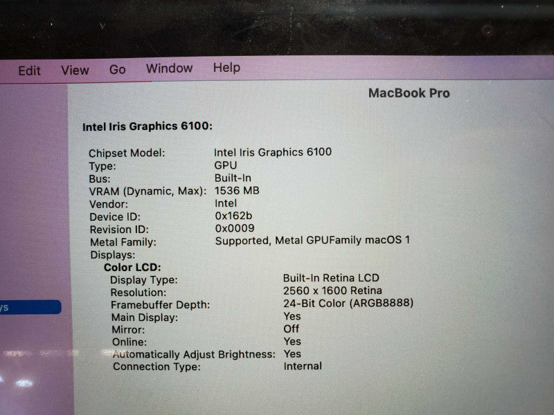 Apple MacBook Pro 2015 13\\" Retina i5-5257U@ 2.7 GHz 8GB DDR3 120GB SSD *READ* (