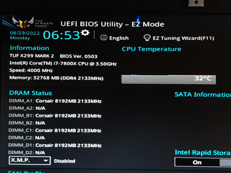 Custom PC ASUS TUF X299 MARK 2 i7-7800X @ 3.50GHz 32GB RAM -NO HDD/Caddie +