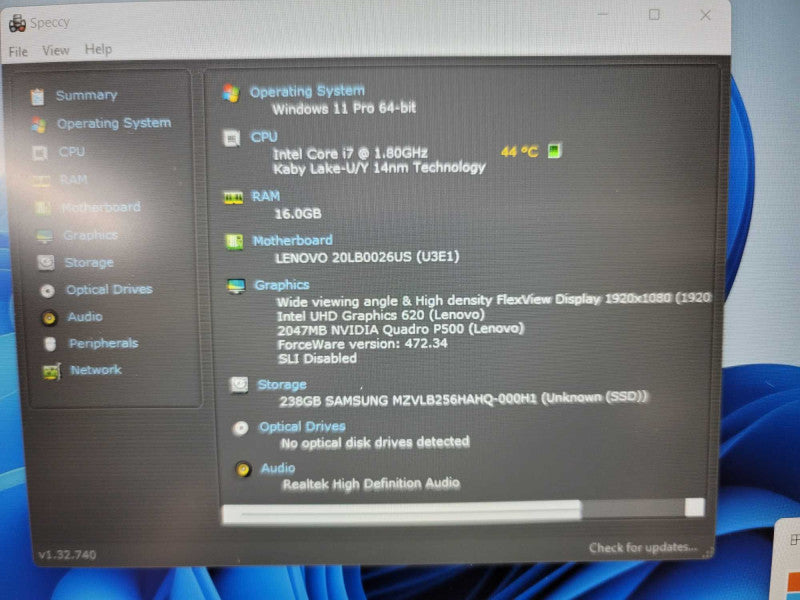Lenovo P52s with i7-8550U CPU 16GB RAM & 256GB SSD Storage  -