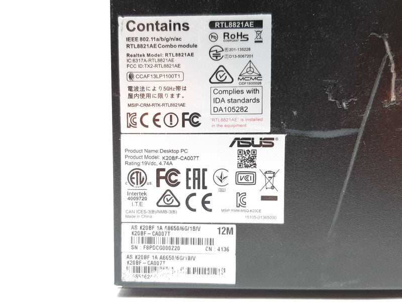 ASUS Desktop PC K20BF-CA007T AMD A8-6500@3.5GHz 8GB RAM - NO HDD +