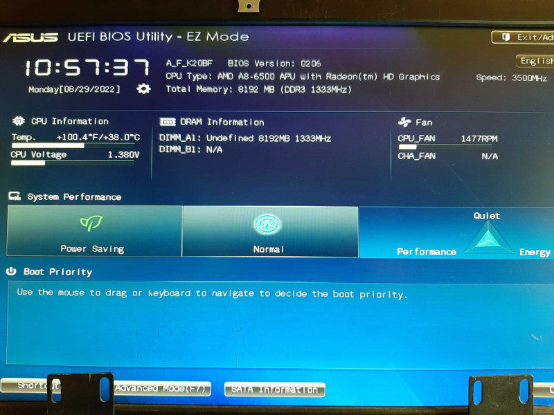 ASUS Desktop PC K20BF-CA007T AMD A8-6500@3.5GHz 8GB RAM - NO HDD +