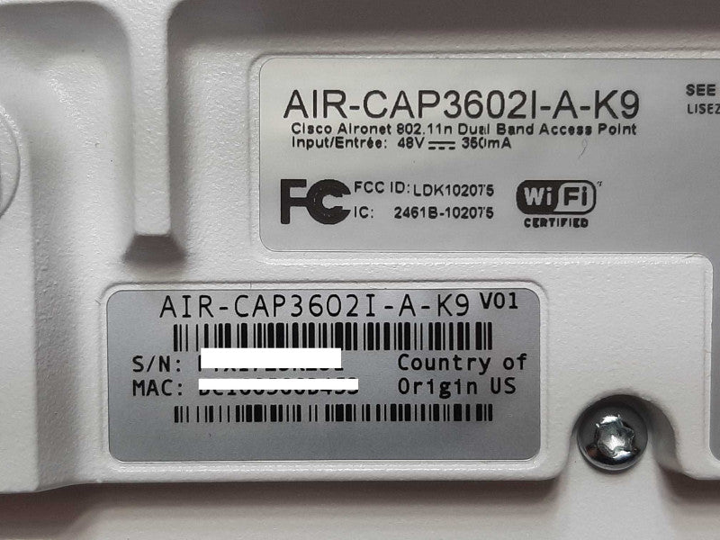 Cisco Aironet 802.11 Dual Band Access Point AIR-CAP3602I-A-K9 +