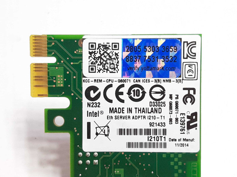 Intel I210-T1 Chip Gigabit Ethernet/Network Card(NIC) Single PCI Express 2.1 +