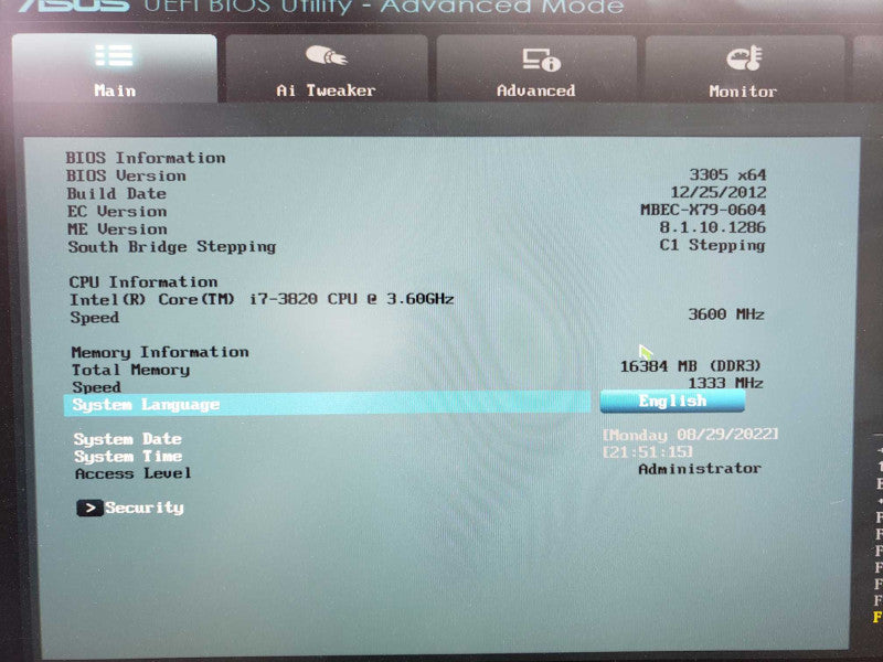 Custom PC Asus MBEC-X79-0604 7-3820@3.6GHz 16GB DDR3 No HDD [