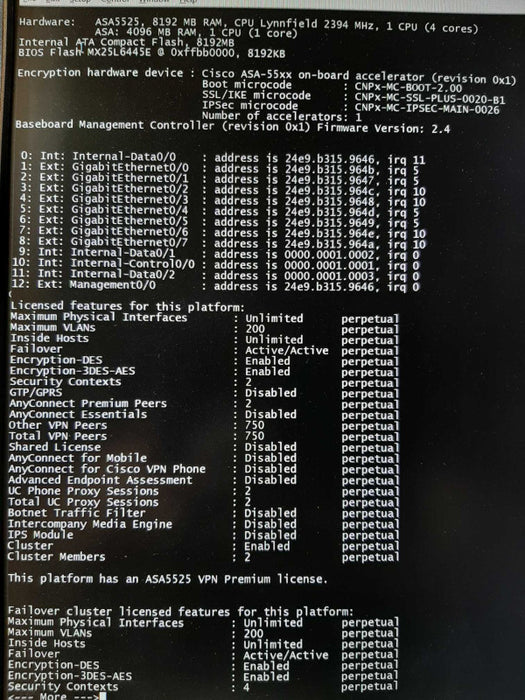 Cisco ASA5525-X ASA5525-K9 Security Appliance Firewall, No Drives, FACTORY RESET ~