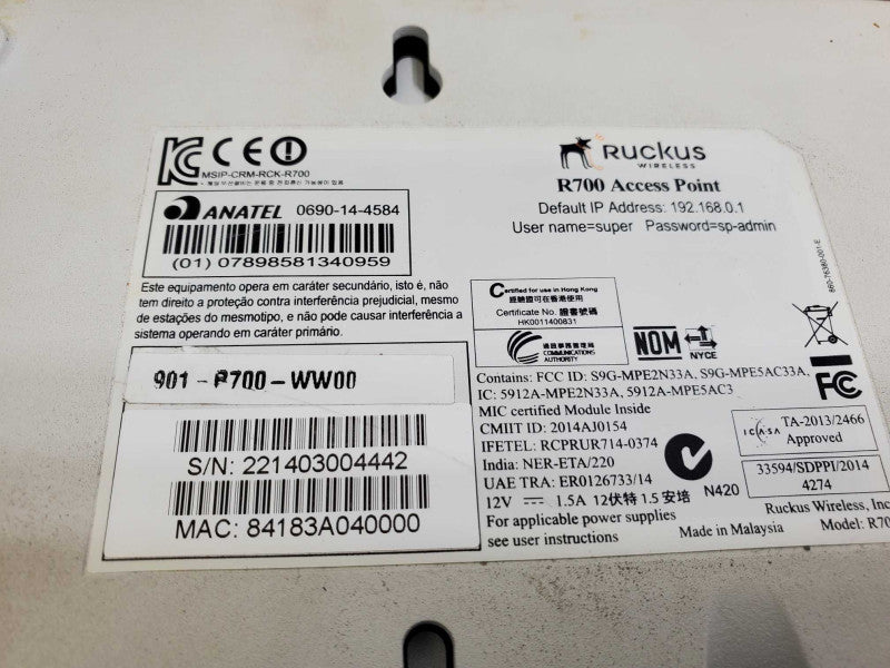 Ruckus ZoneFlex R700 802.11ac Wireless Access Point 901-R700-WW00 )