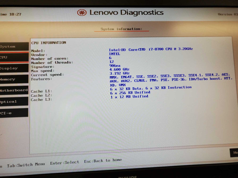 Lenovo ThinkCentre M720t Core i7-8700 @ 3.2 GHz, 8GB Ram, No HDD (