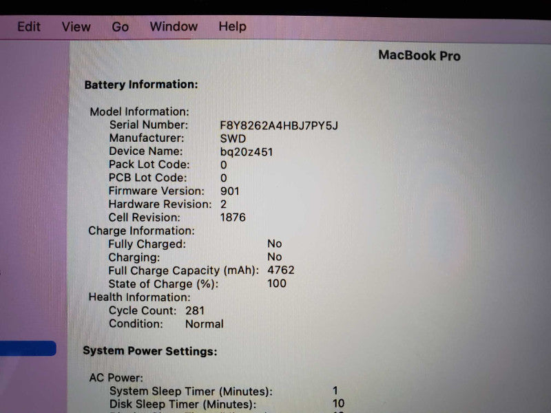 Macbook Pro 2018 13\\" w/ Touch Bar Core i7-8559U @ 2.7 GHz 16GB 250GB SSD (
