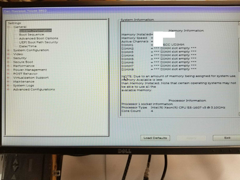 Dell Precision T5810, Xeon E5-1607v3 3.1GHz, No RAM, Nvidia NVS 510 GPU _