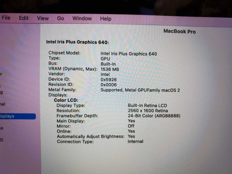 Macbook Pro 2017 13\\" A1708 Core i5-7360U @ 2.3GHz 8GB 250GB SSD (