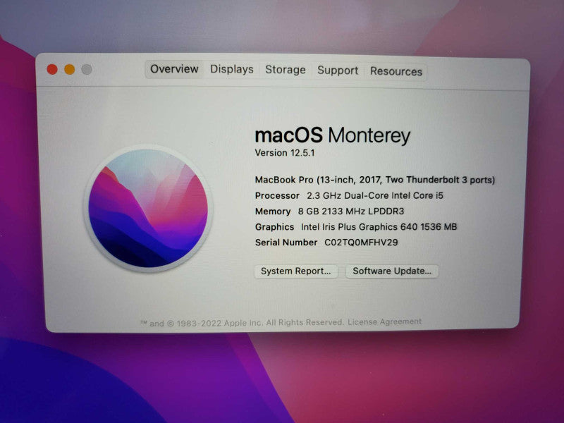 Macbook Pro 2017 13\\" A1708 Core i5-7360U @ 2.3GHz 8GB 250GB SSD (