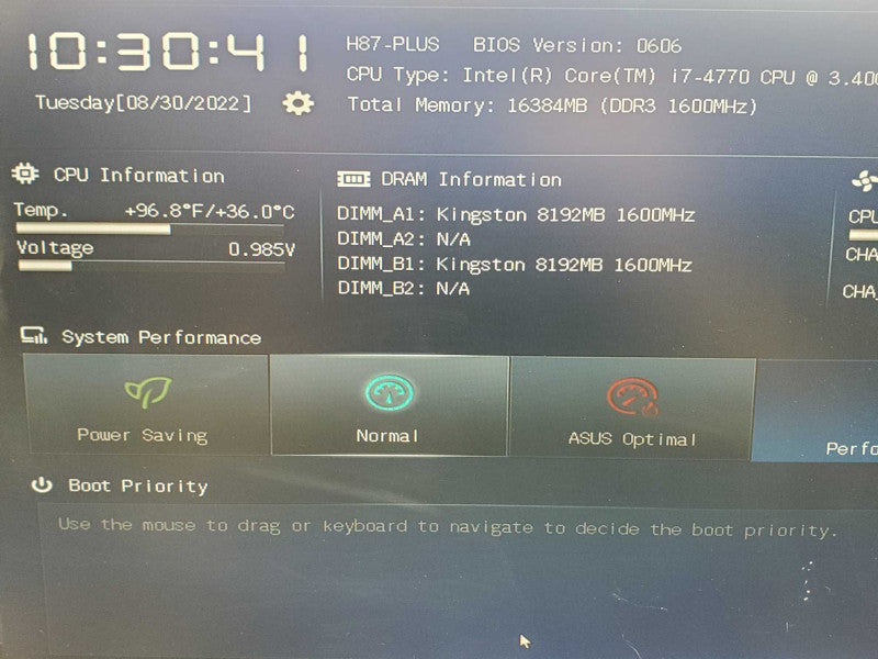 ASUS H87-Plus Motherboard, i7-4770 16GB DDR3 |