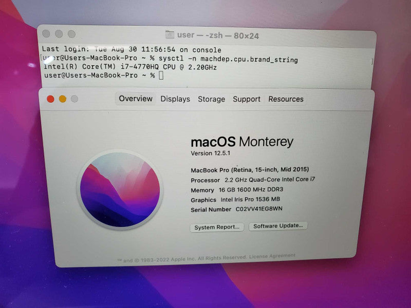 MacBook Pro 2015 15\\" Retina i7-4770HQ@ 2.2 GHz 16GB DDR3 120GB SSD (
