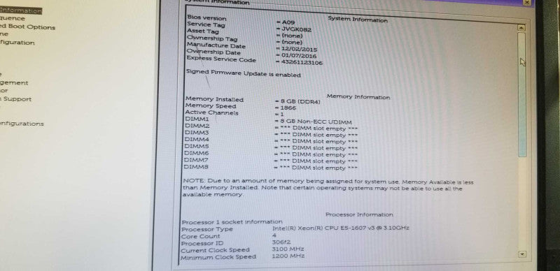 Dell T5810 E5-1607V3 4-Cores 8GB RAM =