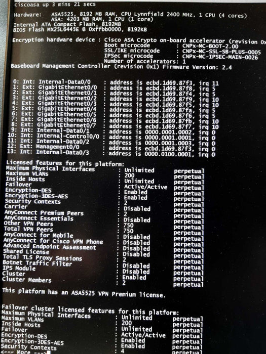 Cisco ASA5525-X ASA5525-K9 Security Appliance Firewall, No Drives, FACTORY RESET, QTY~
