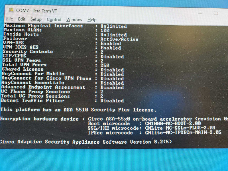 Cisco ASA5510 Adaptive security Appliance Security Plus license )