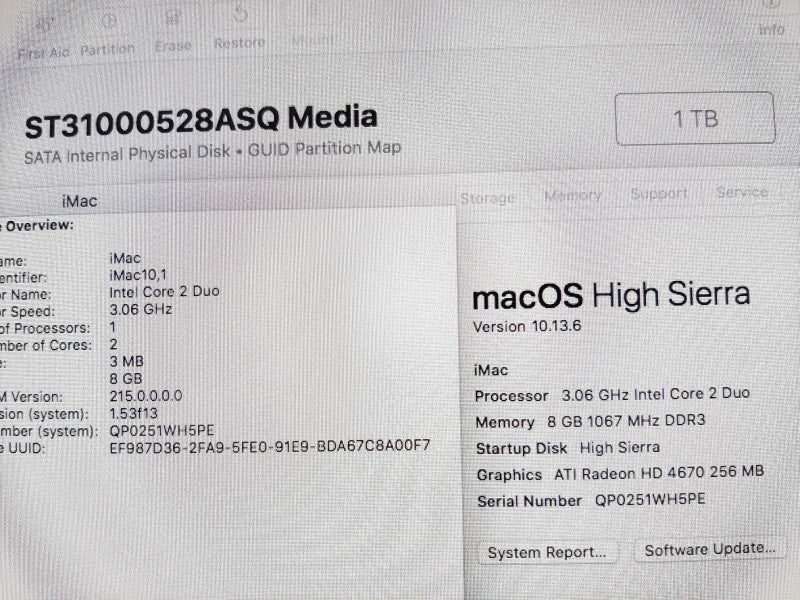 iMac 27\\" - L.2009 \tA1312, Core 2 Duo E7600 3.06GHz/8GB, Radeon HD4670, 1TB. ~