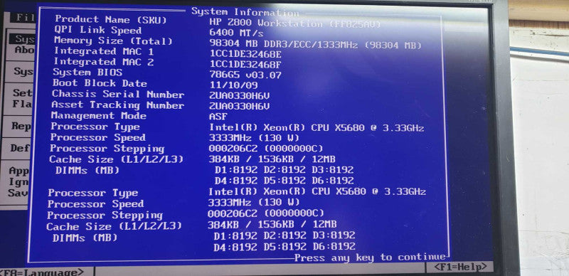 HP Z800 workstation Xeon X5680 @ 3.33ghz / 98gb ram / see notes #