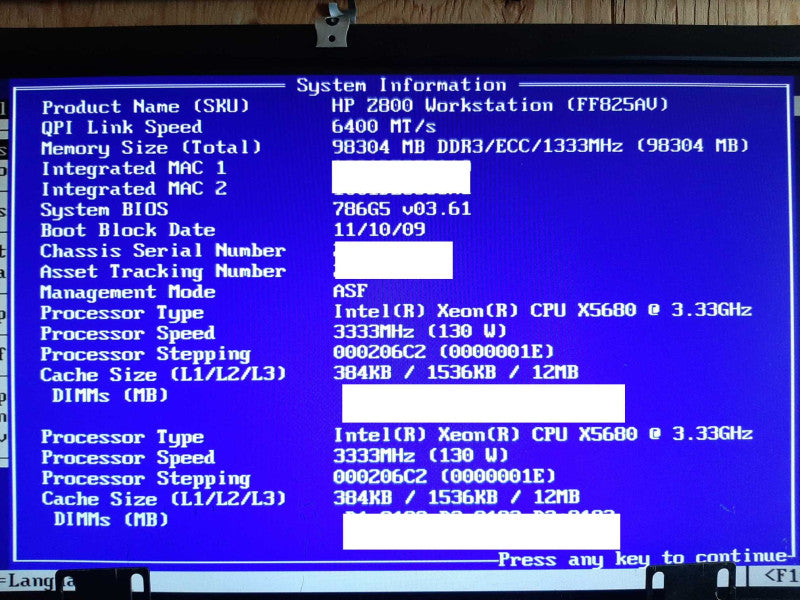 HP Z800 WS 2x Xeon X5680 @ 3.33GHz 96GB RAM QUADRO 6000 -No HDD +