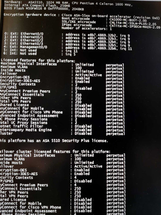 Cisco ASA5510 Adaptive security Appliance Security Plus license ~