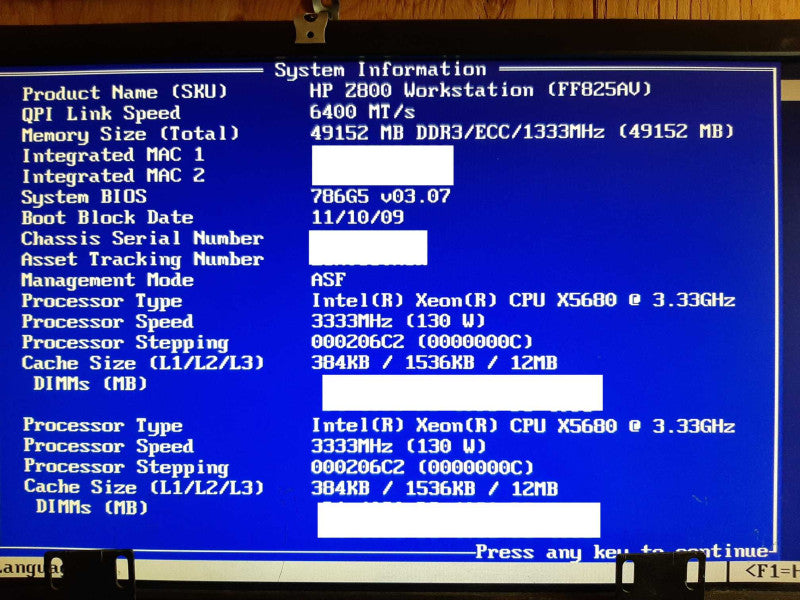 HP Z800 WS 2x Xeon X5680 @ 3.33GHz 48GB RAM QUADRO FX5800-No HDD +