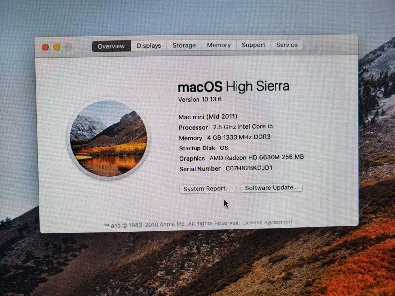 Apple Mac Mini M2011 i5@2.5GHz 4GB DDR3 HD 6630M 500G HDD [