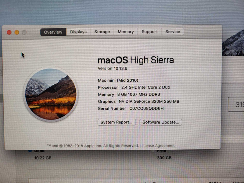 Apple Mac Mini M2010 C2D@2.4GHz 8GB DDR3 GF320M 320G HDD [