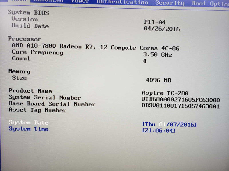 Acer Aspire TC-280 Radeon A10-7800 4Gb DDR3 No HDD [